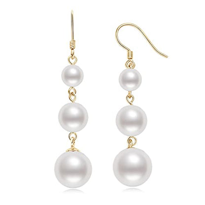 925 Sterling Silver Pearl Drop Earrings for Women, June Birthstone Long Dangle Pearl Jewelry Gifts for Her - color: 6-10mm Gold