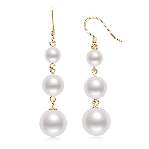 925 Sterling Silver Pearl Drop Earrings for Women, June Birthstone Long Dangle Pearl Jewelry Gifts for Her - color: 6-10mm Gold