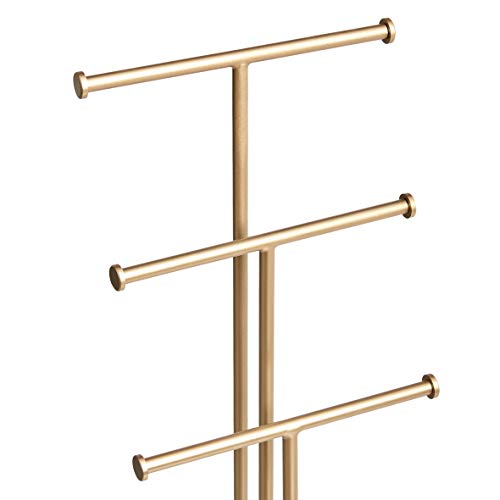 Amazon Basics Four-Tier Jewelry Organizer Tree Stand, Necklace Earring Bracelet Holder with Ring Storage, White/Brass - color: White/Brass, style: Hanging