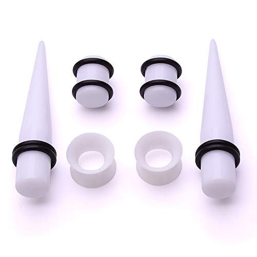 JieyueJewelry 50/54 Pcs Ear Stretching Kit 14G-00G | Acrylic Tapers & Plugs with Silicone Tunnels, Ear Gauges Expander Set Body Piercing Jewelry for Women and Men - color: White