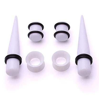 JieyueJewelry 50/54 Pcs Ear Stretching Kit 14G-00G | Acrylic Tapers & Plugs with Silicone Tunnels, Ear Gauges Expander Set Body Piercing Jewelry for Women and Men - color: White