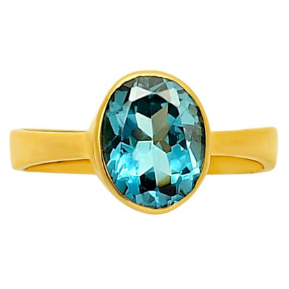 18K Gold Filled Non-Tarnish Ring for Women – Oval Multi Gemstone Solitaire Band – Classic Birthstone Jewelry for Everyday Wear - color: London Blue Topaz