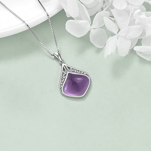 YAFEINI Teardrop Necklace Sterling Silver Filigree Irish Pendant Necklace Natural Stone Moonstone/Lapis Lazuli/Larimar/Moss Agate Necklace Jewelry - color: Amethyst teardrop necklace