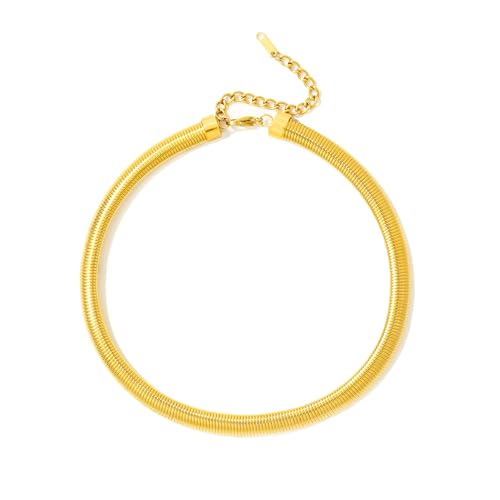 Badu Chunky Gold Stainless Steel Choker Necklace For Women Stretch Snake Shain Non Tarnish Gold Triple Necklace - color: Gold-01