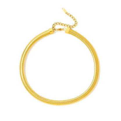 Badu Chunky Gold Stainless Steel Choker Necklace For Women Stretch Snake Shain Non Tarnish Gold Triple Necklace - color: Gold-01