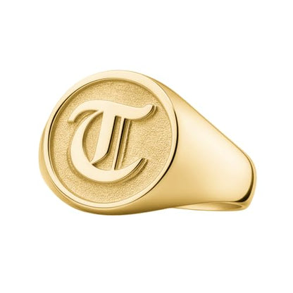 Personalized Old English Initial Engraved Signet Ring Charm 925 Sterling Silver Custom Pinky Rings - color: Gold