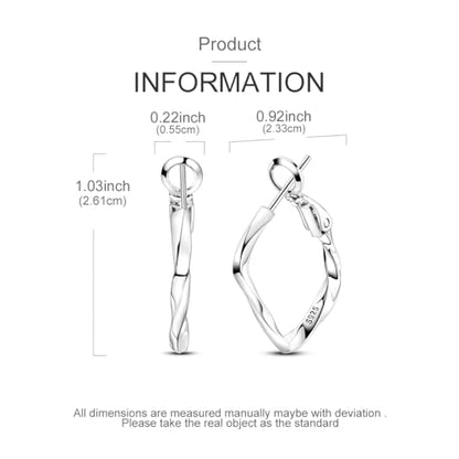NARMO 925 Sterling Silver Earrings for Women Hypoallergenic Hoop Earrings - color: Twisted Square