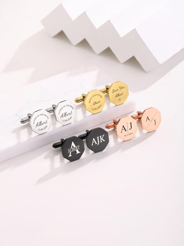 PiercingJ Custom Cufflinks for Men, Personalized Monogram Cufflinks for Groomsmen, Personalized Initial Cuff Links Wedding Gifts for Groom, Groomsmen, Father of Bride, Best Men Husband Dad - color: silver