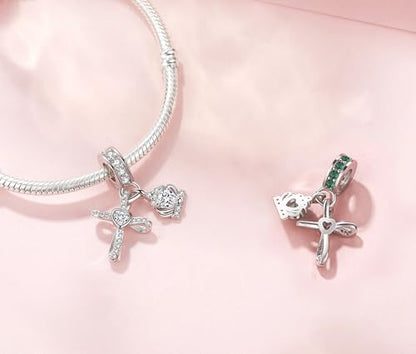 Silver Cross Birthstones Charm Fit for Pandora Charms Bracelet Crown Dangle Charms Beads Birthday Jewelry Gifts for Women - style: April