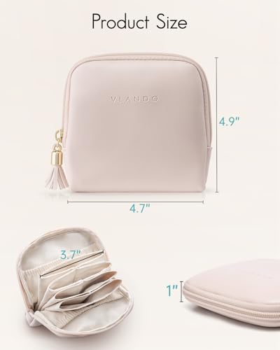 VLANDO Small Travel Jewelry Case,Velvet Pouch Bags with Zipper,Apricot Pink | Travel Essentials,PU Leather Organizer with 5 Divided Sections,Carry-On Totes,Gift for Birthday,Bride,Bridesmaid,Women,Girls - color: A.Apricot Pink