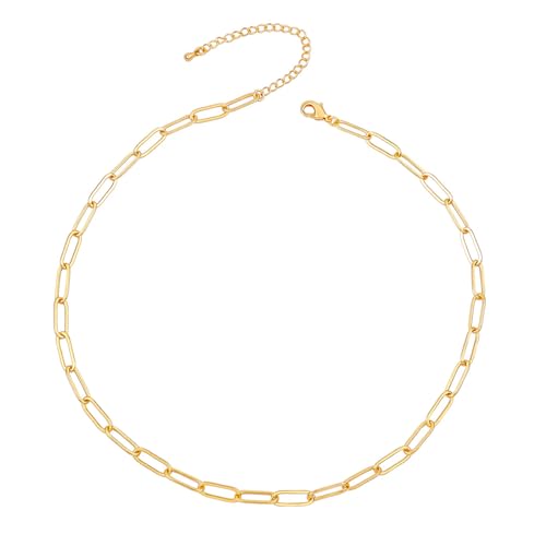 14K Gold Plated Paper Clip Chain Link Necklace Satellite Chain Necklace for Women - color: Chunky PaperClip Necklace