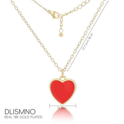 18K Gold Plated, Pt Plated Chain Necklace with Knot, Butterfly, Heart Pendant for Women, Delicate Minimalist Jewelry, 18-20 Inches - color: 12mm Red Heart