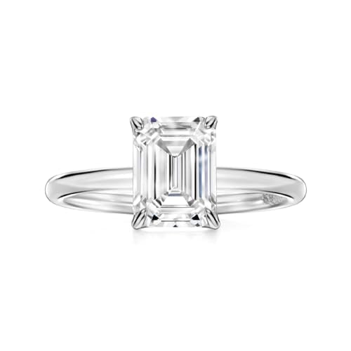 Michooyel 925 Sterling Silver 2ct Cubic Zirconia Engagement Ring for Women, Emerald Cut CZ Solitaire Promise Rings 18K Gold/Rhodium Plated Rings Size 5-9 - color: Silver