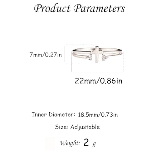Hebelee Cubic Zirconia Cross Ring for Women Silver Plated Clear CZ Layered Adjustable Stackable Wrap Finger Rings Comfort Fit Minimalist Faith Engagement Jewelry