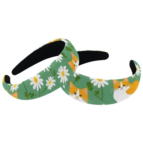 2 Pcs Wide Padded Headband Velvet Headbands Puffy Thick Hairbands Soft Hair bands for Women Girls Hair Accessories for Teen Girls,Cats Daisies - color: Multi-colored 15