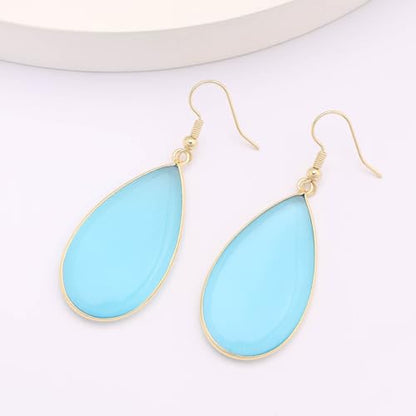 BaubleStar Natural Crystal Healing Stone Earrings Statement Teardrop Dangle Earrings for Women - color: Light Blue