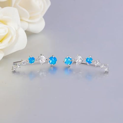 CiNily Star Opal Ear Cuffs Climber Earrings, 14K Gold CZ Ear Crawler Earrings for Women Small Cartilage Stud Earrings Fashion Hypoallergenic Jewelry Christmas Day Gifts, White Gold, Rose Gold - color: Silver-Blue Opal, size: Round Opal