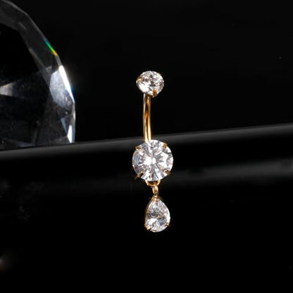 3-12 Pcs 14G Belly Button Rings Belly Rings for Women CZ Opal Navel Rings Belly Piercings Jewelry Belly Barbells Stainless Steel Body Belly Button Piercing Jewelry - color: Gold Single Dangle 1pc 10mm