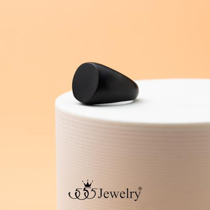 555Jewelry Stainless Steel Solid Plain High Polish Round Signet Ring for Men - color: Black Matt