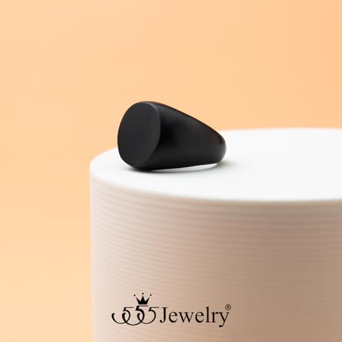 555Jewelry Stainless Steel Solid Plain High Polish Round Signet Ring for Men - color: Black Matt