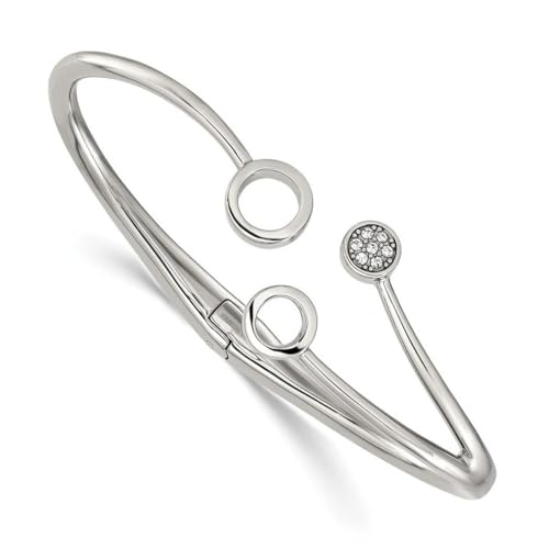 JewelryWeb 3.8mm Stainless Steel Polished With Crystals Hinged Cuff Stackable Bangle Bracelet Cuff Bracelet for Women