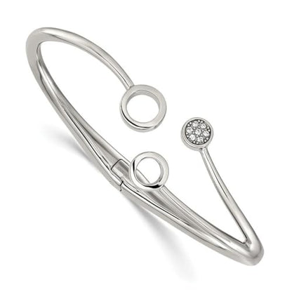 JewelryWeb 3.8mm Stainless Steel Polished With Crystals Hinged Cuff Stackable Bangle Bracelet Cuff Bracelet for Women