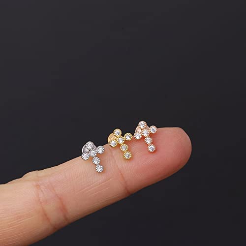 Cross Evil Eye Flower Love Heart CZ 16g Labret Cartilage Tragus Monroe Lip Nose Helix Studs Earrings Stainless Steel Cubic Zirconia Small Tiny Little Piercings Jewelry Gifts for Women Her Birthday Bff - style: gold