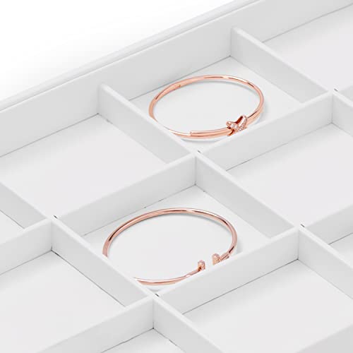 White PU Leather 12-Grid Jewelry Display Organizer Tray | for rings, earrings, necklaces and bracelets, stackable design for home dresser storage, jewelry store counter & trade show - size: 12 Grid