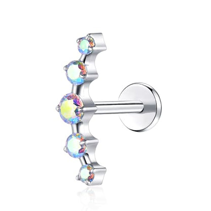 G23 Titanium Flat Back Earrings Studs 20g 18g 16g F136 Titanium Labrets Press Fit Threadless Push In Dainty Cartilage Helix Conch Lobe Lip Tragus Piercing Jewelry Push Back - style: 5 stud-AB