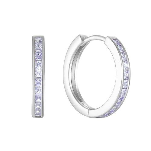 Starchenie Huggie Hoop Earrings for Women 925 Sterling Silver Princess Cut Birthstones Jewelry Gift - color: 06-Alexandrite-Jun