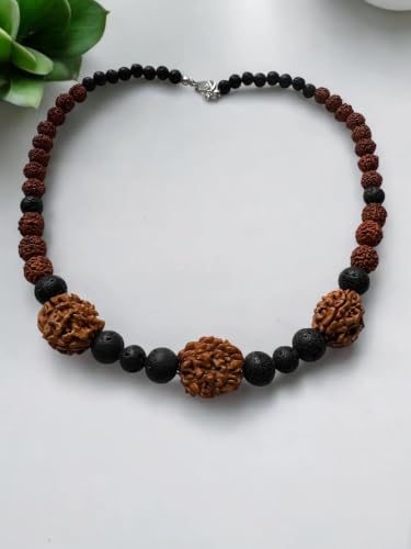 Energized Rudraksha Shiva Necklace - HANDMADE, Hindu Meditation Mala with Original 5 and 3 Mukhi Face Rudraksh Beads, Negative Energy Protection Jewelry for Men and Women