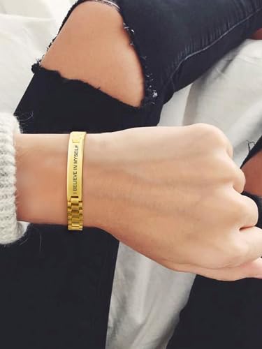 ChainsHouse Men Stainless Steel Bracelet Adjustable Custom ID Engraved Gift | Personalized Silver/Gold/Black for Birthday Father Husband Boyfriend with Gift Box Adjustable Tool 10mm/15mm/15.5mm 8.3"/8.7" - color: K.10mm Width-Gold-Custom