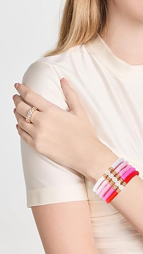 Summer Surfer Heishi Bracelet Set for Women Stackable Gold Plated Clay Ploymer Bead Stretch Pink Beach Layering Bracelets Jewelry - color: A-Love 5pcs