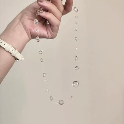 Dew Drop Crystal Lariat Necklace for Women Long Y-Shaped Pendant with Clear Beads Elegant Minimalist Jewelry