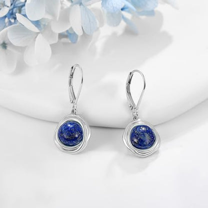 FreshWater Pearl Dangle Earrings 925 Sterling Silver Lapis lazuli Turquoise Larimar Opal Black Pearl Leverback Earrings for Women Birthday Hypoallergenic - style: Lapis lazuli earrings