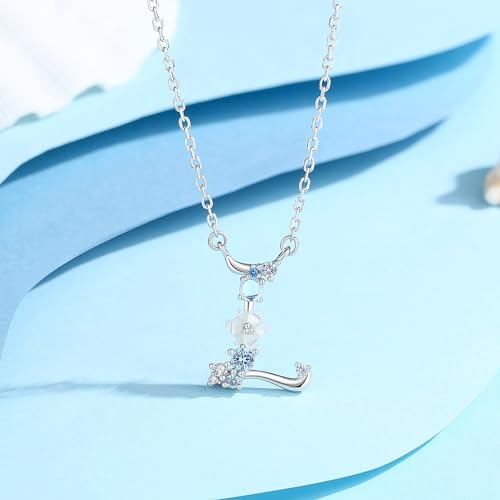 VIKI LYNN Initial Necklace for Women 925 Sterling Silver Initial A to Z Letter Pendant Necklace with Blue Flower Cubic Zirconia Birthday Engagement Gift for Women,Mom, Couple - style: Letter L