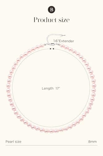 BABEYOND Round Imitation Pearl Necklace Wedding Pearl Necklace for Brides - color: Pink, size: 8mm