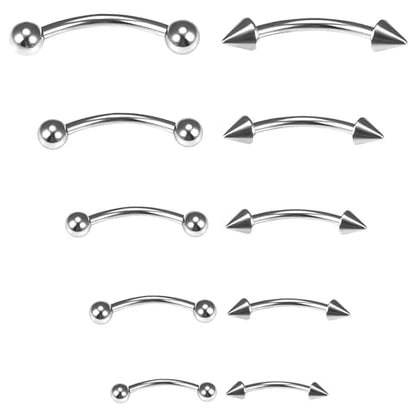 Gidemen 10pcs Eyebrow Piercing Jewelry Surgical Steel Vertical Labret Lip Jewelry Curved Barbell Tiny Eyebrow Rings Ear Rook Navel Small Belly Button Ring for Women Men 16g 6mm 8mm 10mm 12mm 14mm
