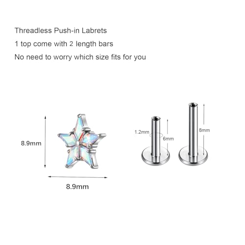 1pcs 16G 18G G23 Titanium Threadless Labret Studs Push-in Labret Lip Cluster Tragus Helix Conch Lobe Rook Cartilage Push Back Piercing Jewelry Earring - style: WJX-AB
