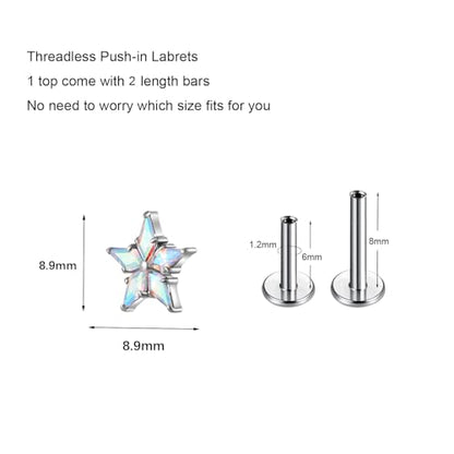 1pcs 16G 18G G23 Titanium Threadless Labret Studs Push-in Labret Lip Cluster Tragus Helix Conch Lobe Rook Cartilage Push Back Piercing Jewelry Earring - style: WJX-AB
