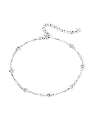 PAVOI 14K Gold Plated Anklet for Women - Trendy Link Chain Ankle Bracelet Summer Jewelry - Boho Dainty Anklets with Cubic Zirconia, Beaded, Evil Eye, Star, Station, Pearls Adjustable Gold Jewelry - style: Station