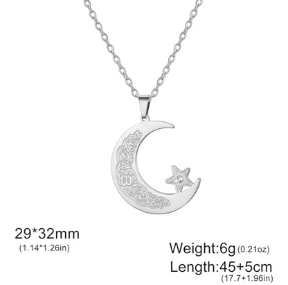Islamic Ayatul Kursi Necklace Muslim Crescent Moon and Star Pendant Arabic Calligraphy Allah Amulet Religious Jewelry Eid Ramadan Gift for Women Men - color: silver