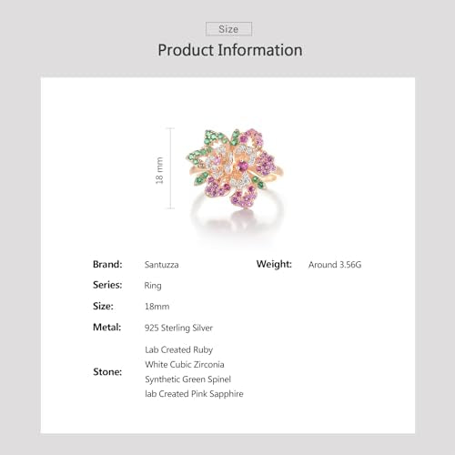Santuzza Sterling Silver Gemstone Flower Ring for Women - color: [A]Double Peony-Pink