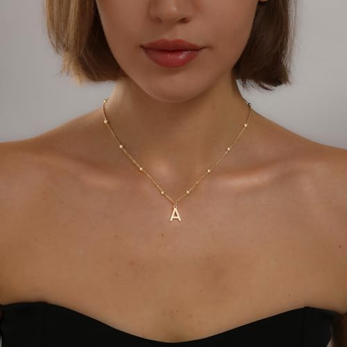 Initial Necklace for Women 14K Gold Silver Dainty Letter Necklace | Personalized Monogram Name Charm Pendant, Simple Bead Chain, Trendy Jewelry Gift, Non Tarnish - style: A.