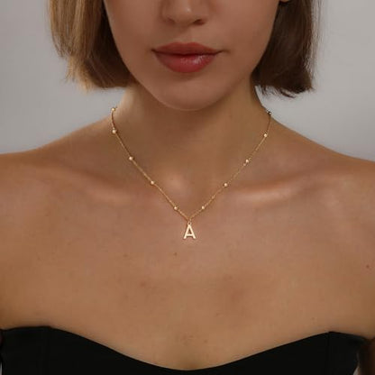 Initial Necklace for Women 14K Gold Silver Dainty Letter Necklace | Personalized Monogram Name Charm Pendant, Simple Bead Chain, Trendy Jewelry Gift, Non Tarnish - style: A.