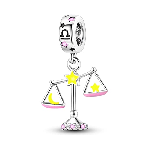 Zodiac Sign Charms for Bracelet Necklace 925 Sterling Silver Charms 12 Constellation/Horoscope Star Dangle Birthstone Beads, Birthday Jewelry Gifts for Women Men - color: Zodiac Libra(9.23～10.22)