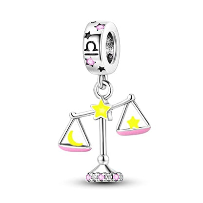 Zodiac Sign Charms for Bracelet Necklace 925 Sterling Silver Charms 12 Constellation/Horoscope Star Dangle Birthstone Beads, Birthday Jewelry Gifts for Women Men - color: Zodiac Libra(9.23～10.22)