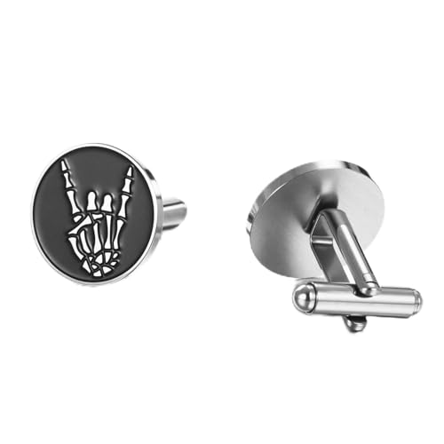 Dreamtimes Rock Skull Hand Cufflinks Halloween Shirt Cufflinks Figurine Sign Language Cuff Links Rock On Hand Gesture Stainless Steel Novelty Cuff Links for Men - style: Style 2-S
