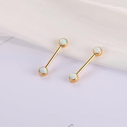 14G Nipple Rings Titanium Nipple Jewelry for Women Bridge Piercings | 1 Pair Nipple Bars,Hypoallergenic Nipple Barbells,Internally Threaded Nipple Piercings,Tongue Rings,Straight Barbells - color: Styele4:White Opal,Gold, size: 14G+9/16"(14mm)