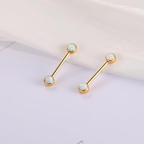 14G Nipple Rings Titanium Nipple Jewelry for Women Bridge Piercings | 1 Pair Nipple Bars,Hypoallergenic Nipple Barbells,Internally Threaded Nipple Piercings,Tongue Rings,Straight Barbells - color: Styele4:White Opal,Gold, size: 14G+1/2"(12mm)